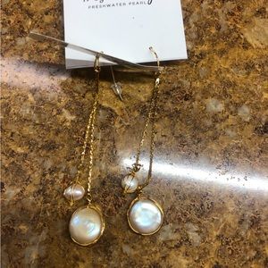 Pearl & Gold Accented Drop Earrings